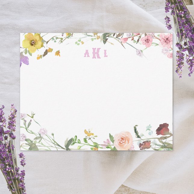 Personalized Watercolor Floral Monogram Stationery Card (Creator Uploaded)