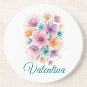 Personalized Watercolor Floral Name Coaster