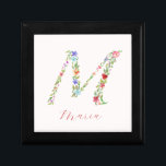 Personalized Watercolor Floral  Name Keepsake Box<br><div class="desc">Personalized Watercolor Floral  Monogram Letter M Keepsake Box</div>
