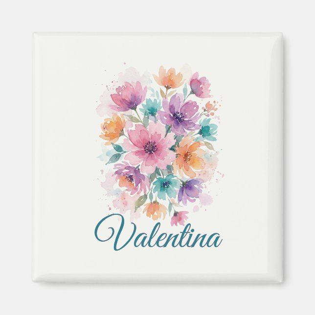 Personalized Watercolor Floral Name Magnet (Devant)