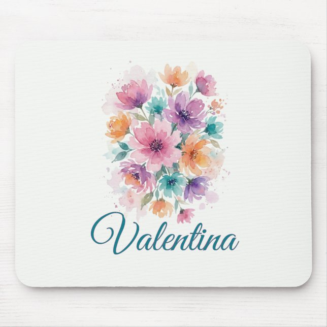 Personalized Watercolor Floral Name Mousepad (Front)