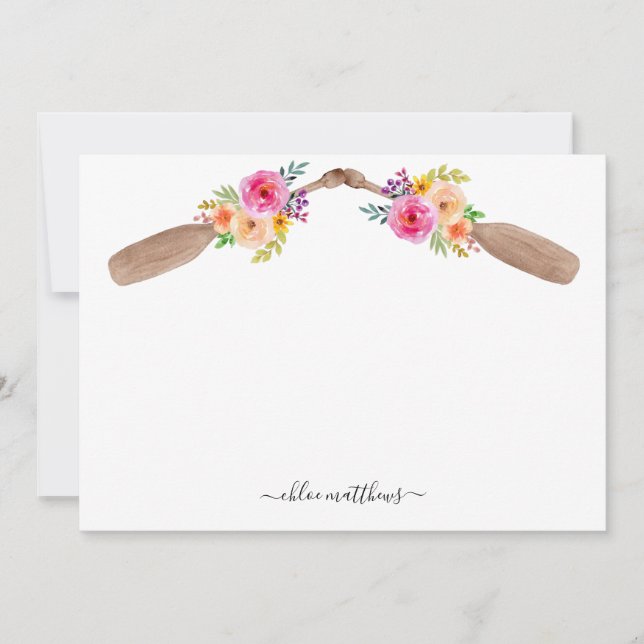 Personalized Watercolor Floral Paddles Nautical Card (Front)
