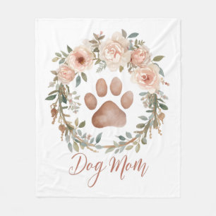 Personalized Watercolor Floral Paw Print Dog Mom Fleece Blanket
