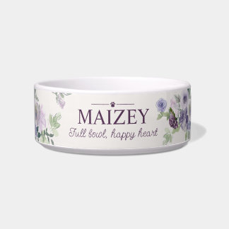 Personalized Watercolor Floral Pet Name Bowl