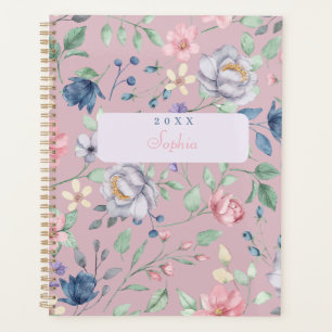 Personalized Watercolor Floral Pink Pastel Botanic Planner