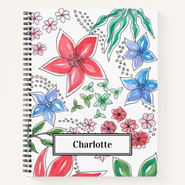 Personalized Watercolor Floral Spiral Notebook (Front)