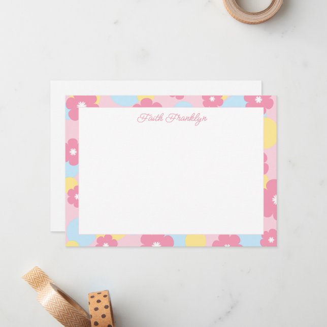 Personalized Watercolor Floral Stationery Card (Front/Back In Situ)