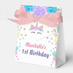 Personalized Watercolor Floral Unicorn Birthday Favor Box