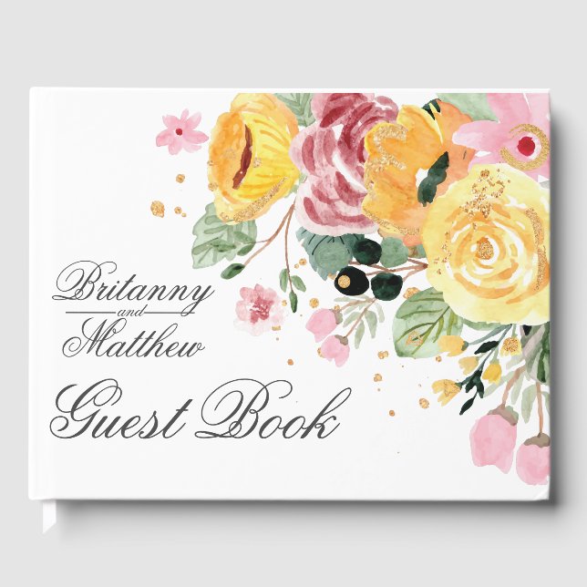 Personalized Watercolor Floral Wedding Guest Book (Front)