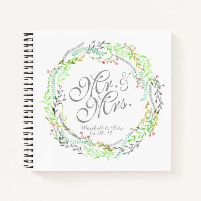 Personalized Watercolor Floral Wedding Guestbook Notebook (Front)