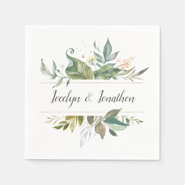 Personalized Watercolor Floral Wedding Napkin (Front)