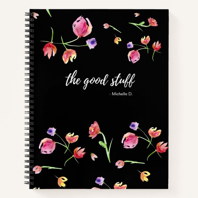 Personalized watercolor flower design with Name Notebook (Front)