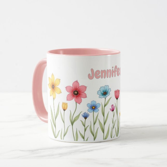 Personalized Watercolor Flowers Coffee Mug (Front Left)