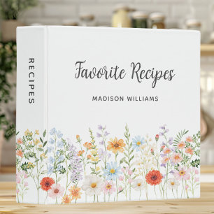 Personalized Watercolor Flowers Floral Recipe Binder