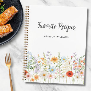 Personalized Watercolor Flowers Floral Recipe Book