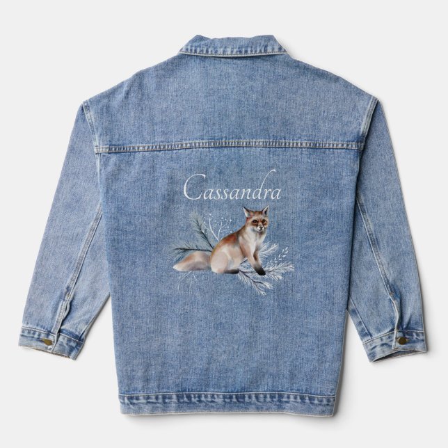 Personalized Watercolor Fox Monogrammed Jean Denim Jacket (Back)