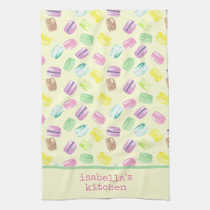 Personalized Watercolor French Macarons  Macaroons Kitchen Towel