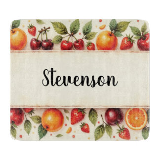 Personalized Watercolor Fruit Glass Cutting Board