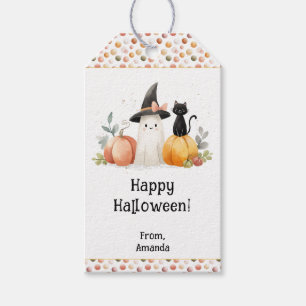 Personalized Watercolor Ghost Black Cat Halloween Gift Tags