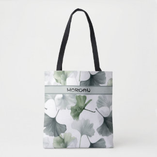 Personalized Watercolor Ginkgo Leaf Pattern Tote Bag