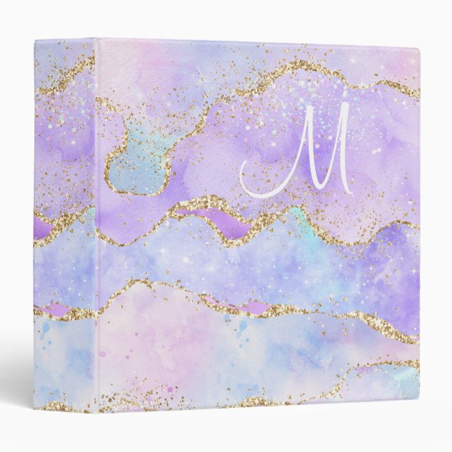 Personalized Watercolor Glitter Agate Binder (Front/Spine)
