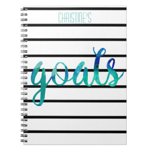 Personalized Watercolor Goals Trendy Black Stripe Notebook