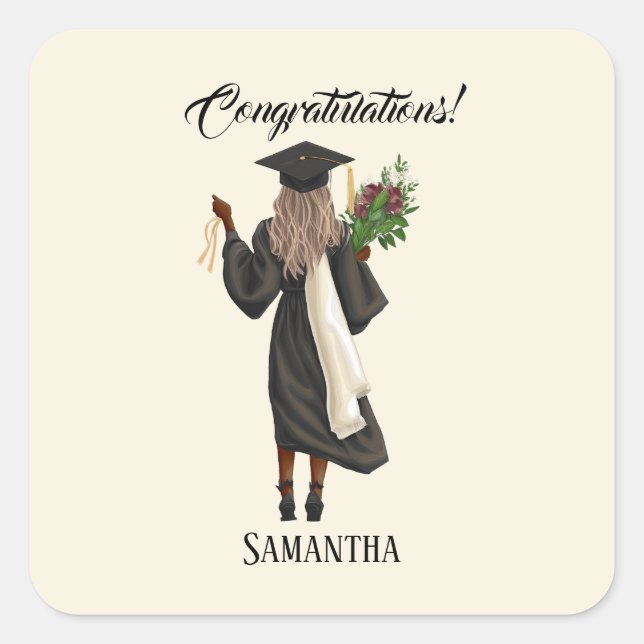 Personalized Watercolor Graduation (10) Square Sticker (Front)