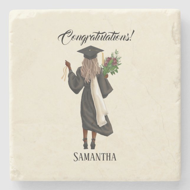Personalized Watercolor Graduation (10) Stone Coaster (Front)