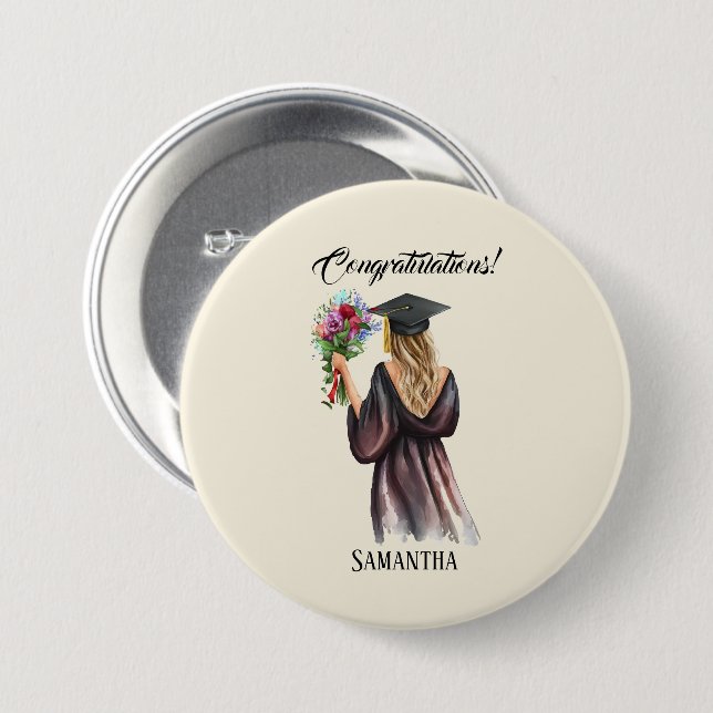 Personalized Watercolor Graduation (11) 3 Inch Round Button (Front & Back)
