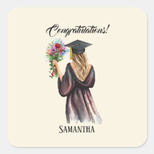 Personalized Watercolor Graduation (11) Square Sticker