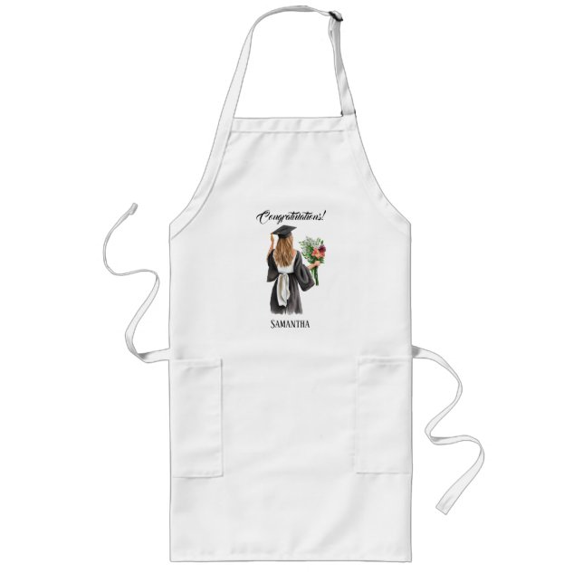 Personalized Watercolor Graduation (12) Long Apron (Front)