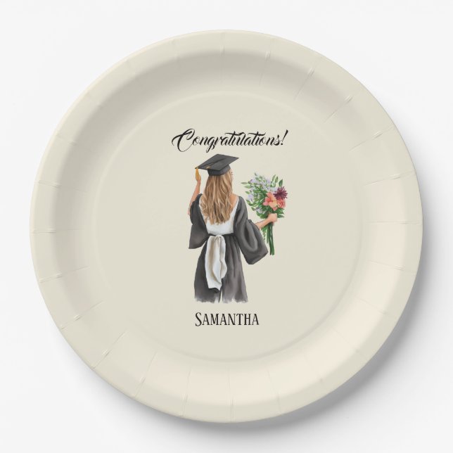 Personalized Watercolor Graduation (12) Paper Plate (Front)