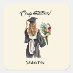 Personalized Watercolor Graduation (12) Square Sticker
