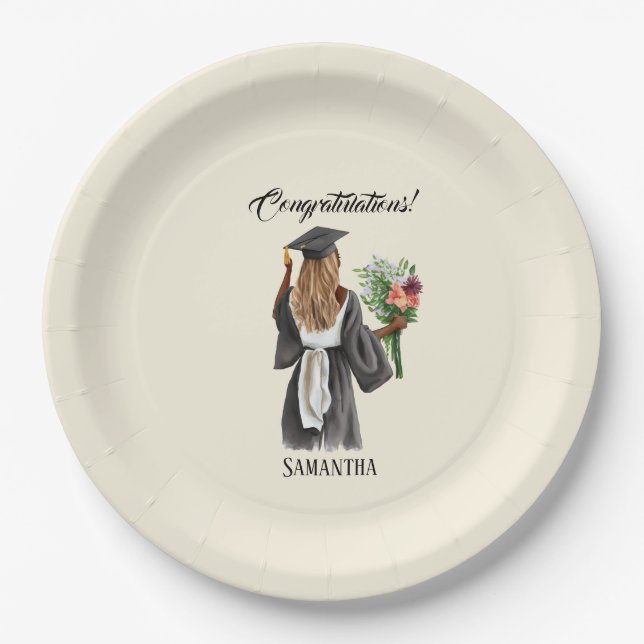 Personalized Watercolor Graduation (13) Paper Plate (Front)