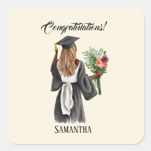 Personalized Watercolor Graduation (13) Square Sticker