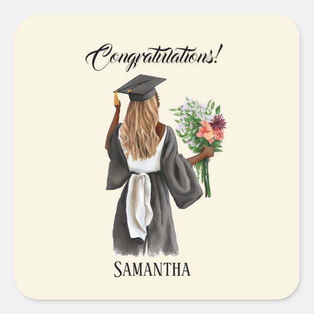 Personalized Watercolor Graduation (13) Square Sticker (Front)