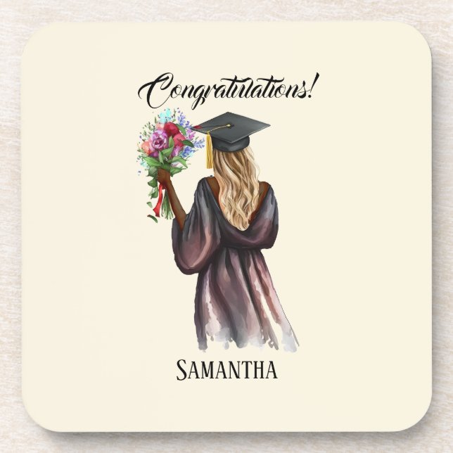 Personalized Watercolor Graduation (14) Coaster (Front)