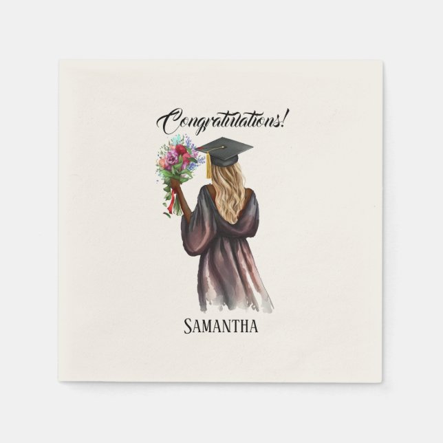 Personalized Watercolor Graduation (14) Napkin (Front)