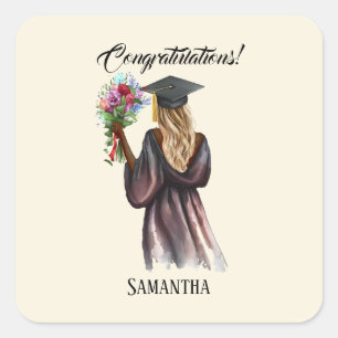 Personalized Watercolor Graduation (14) Square Sticker