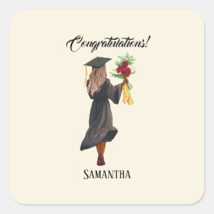 Personalized Watercolor Graduation (5) Square Sticker