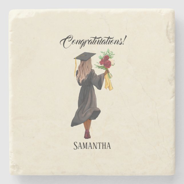 Personalized Watercolor Graduation (5) Stone Coaster (Front)