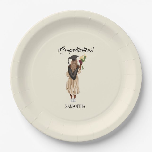 Personalized Watercolor Graduation (6) Paper Plate (Front)