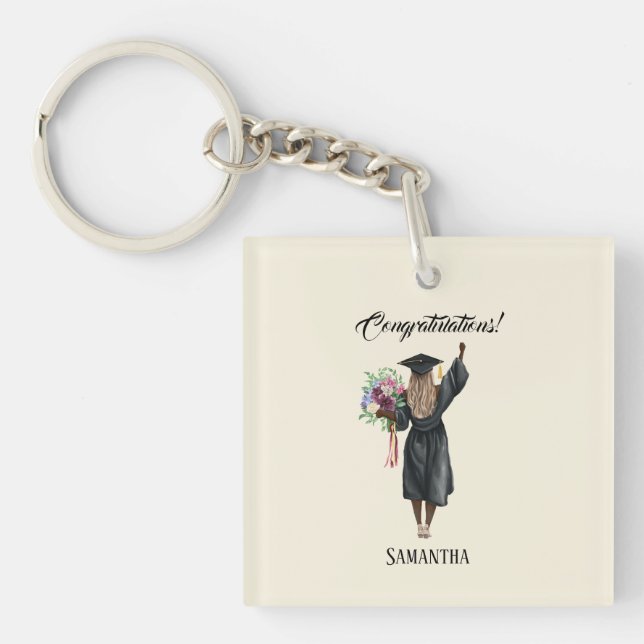 Personalized Watercolor Graduation (7) Keychain (Front)