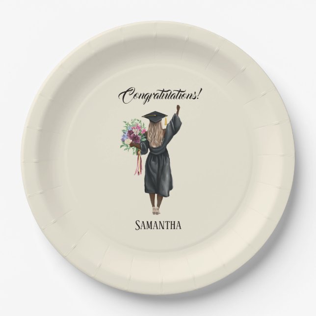 Personalized Watercolor Graduation (7) Paper Plate (Front)
