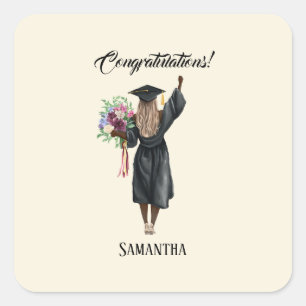 Personalized Watercolor Graduation (7) Square Sticker