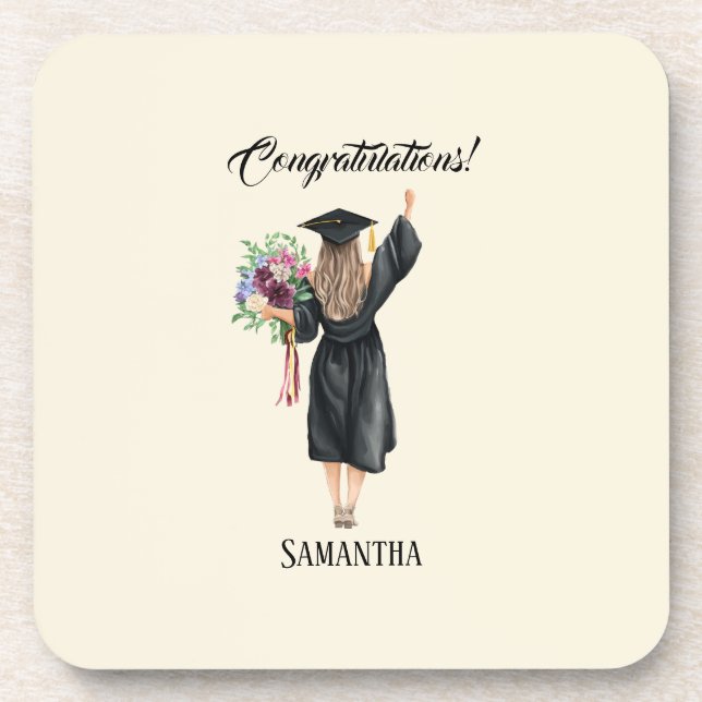Personalized Watercolor Graduation (8) Coaster (Front)