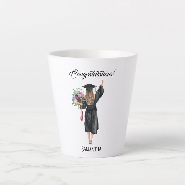 Personalized Watercolor Graduation (8) Latte Mug (Front)