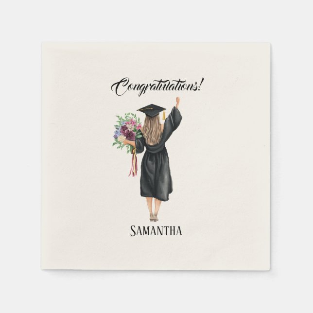 Personalized Watercolor Graduation (8) Napkin (Front)