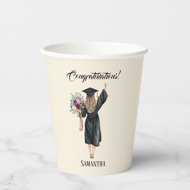Personalized Watercolor Graduation (8) Paper Cups (Front)
