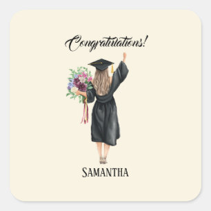 Personalized Watercolor Graduation (8) Square Sticker